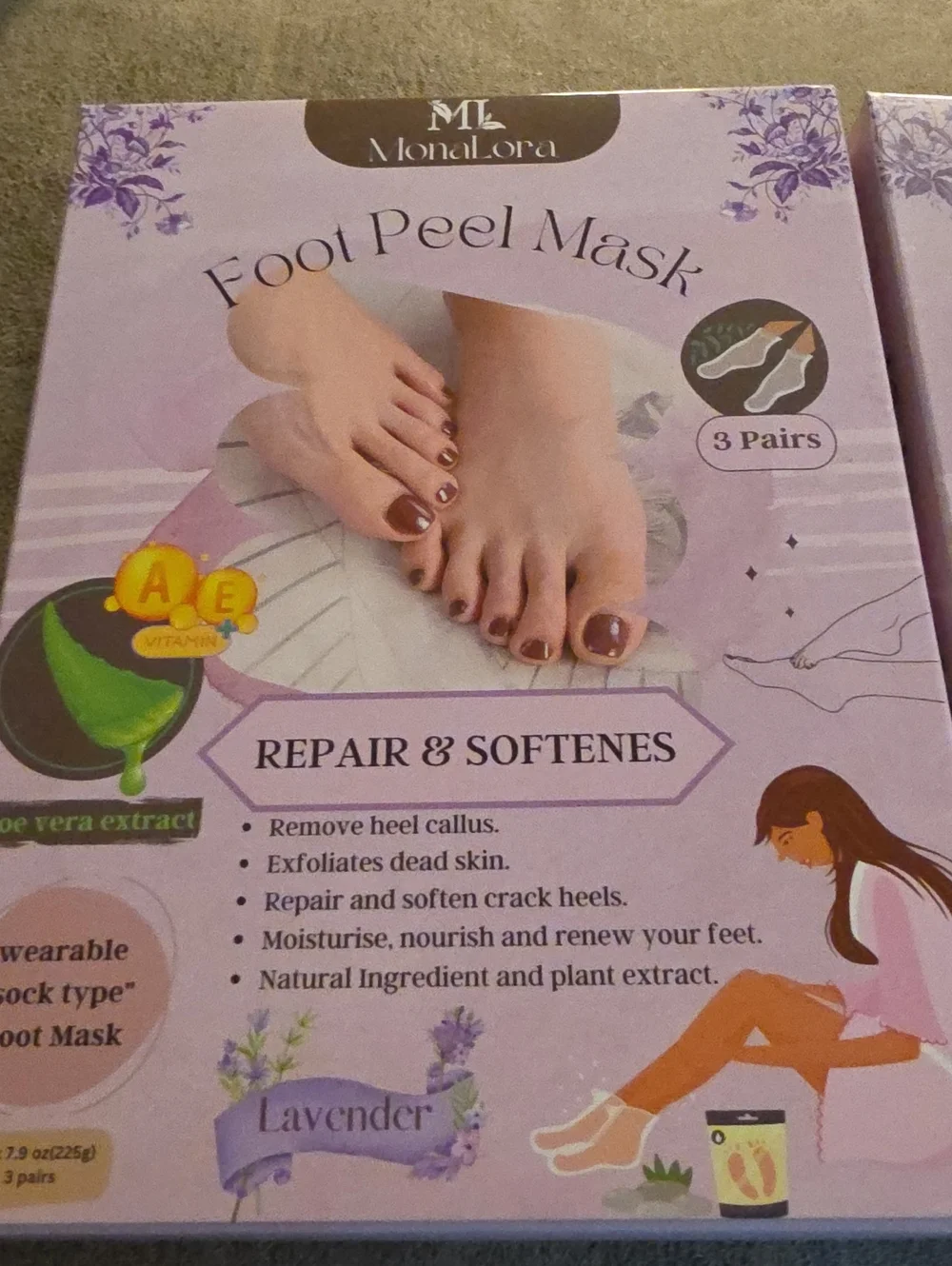 2 Boxes Of Foot Peel Mask for Women – Lavender Repair & Softens (3 Pr. In Box)